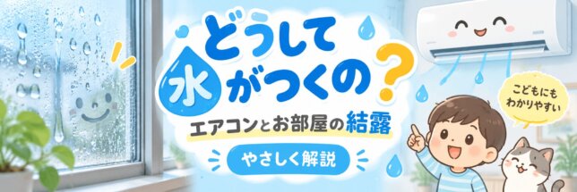 エアコンとお部屋の結露のしくみを子どもにもわかりやすく解説するバナー